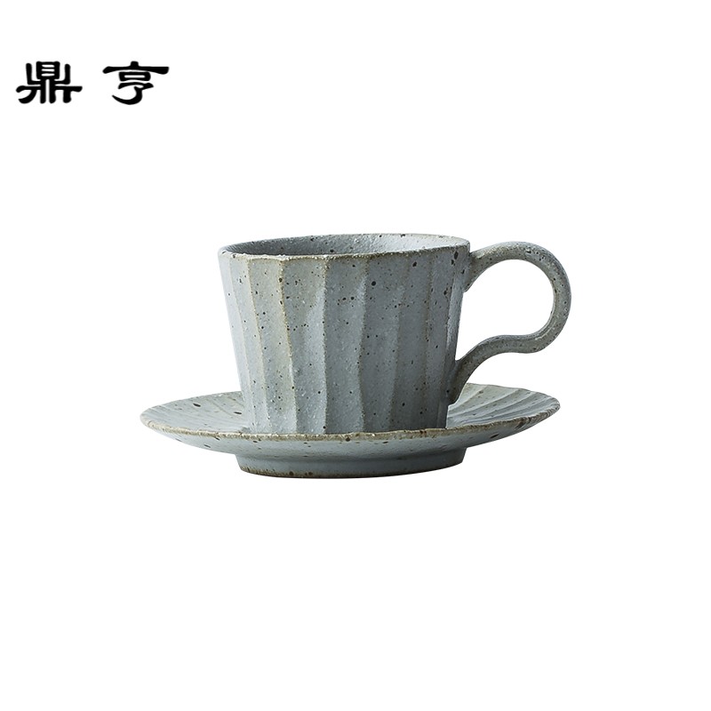 鼎亨日式粗陶咖啡杯碟套装带勺陶瓷复古耳挂卡布奇诺杯6件套定制l