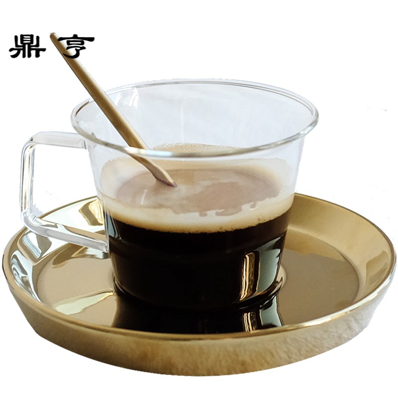 鼎亨精致时光| ins风简约精致耐热玻璃杯咖啡杯碟套 陶瓷碟下午茶