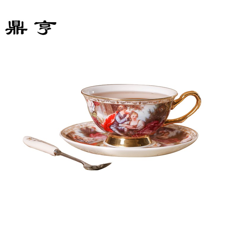 鼎亨骨瓷咖啡杯带勺 欧式咖啡杯碟 描金茶杯家用花茶杯陶瓷咖啡杯