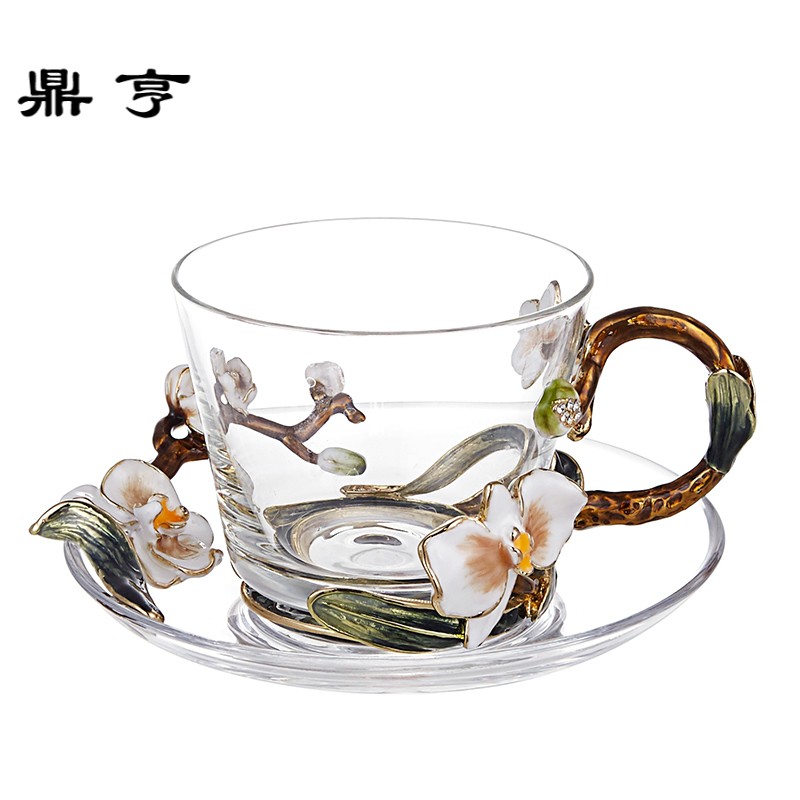 鼎亨珐琅彩咖啡杯套装欧式小女士家用玻璃茶杯优雅英式下午茶