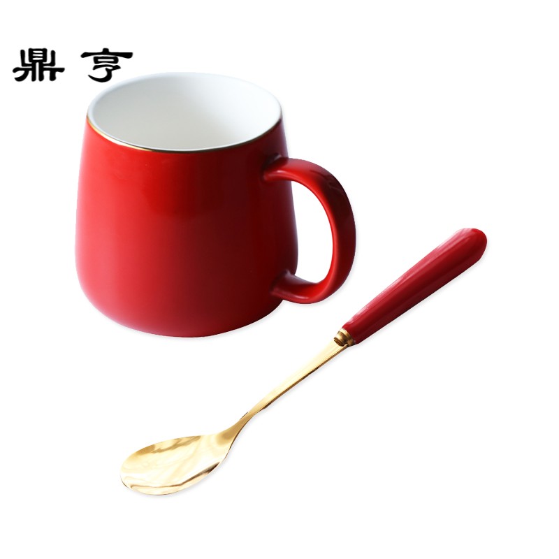鼎亨大红色出口欧美欧式陶瓷杯茶杯手工描金边水杯马克杯咖啡杯下