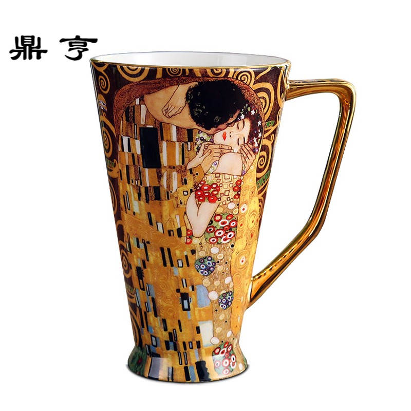 鼎亨欧式复古骨瓷马克水杯 大容量精美时尚创意陶瓷咖啡茶杯情侣