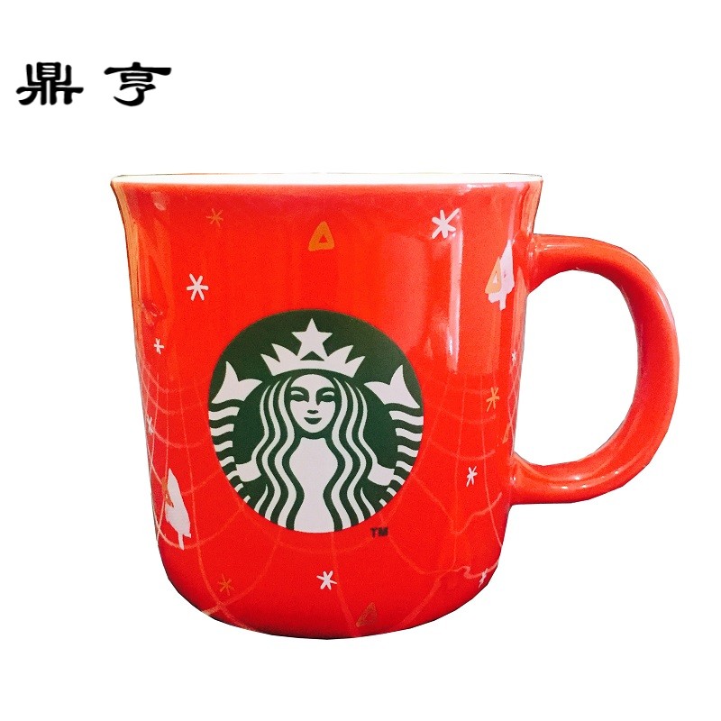 鼎亨12盎司圣诞系列咖啡杯 陶瓷马克杯355ml 可选盖勺礼袋 圣诞节