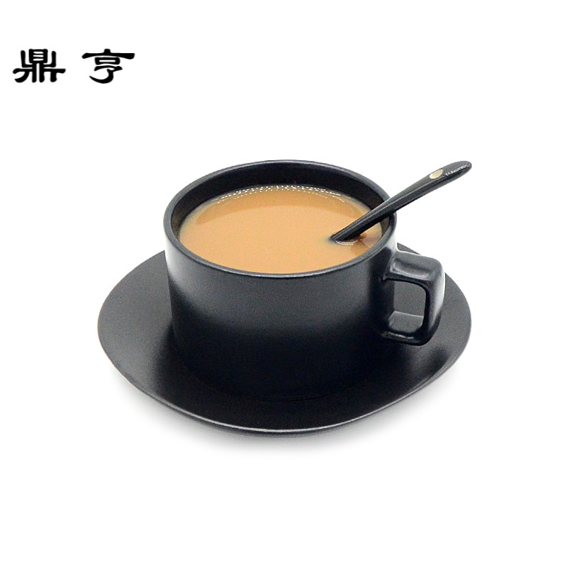 鼎亨咖啡杯套装欧式家用咖啡杯子简约黑色哑光陶瓷咖啡杯碟勺子带