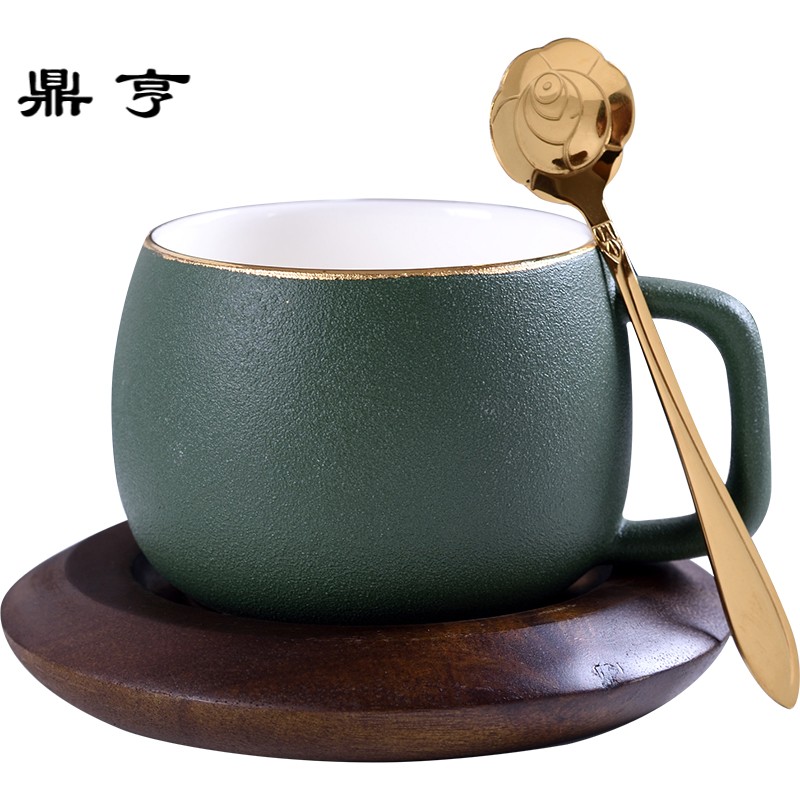 鼎亨创意欧式陶瓷杯子 ins粗面咖啡杯碟套装家用下午茶杯红茶杯带