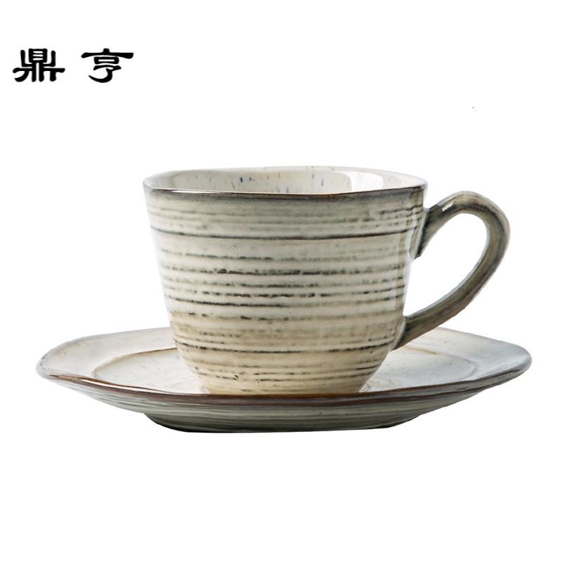 鼎亨日式陶瓷咖啡杯碟套装家用杯子下午茶复古咖啡杯格雷