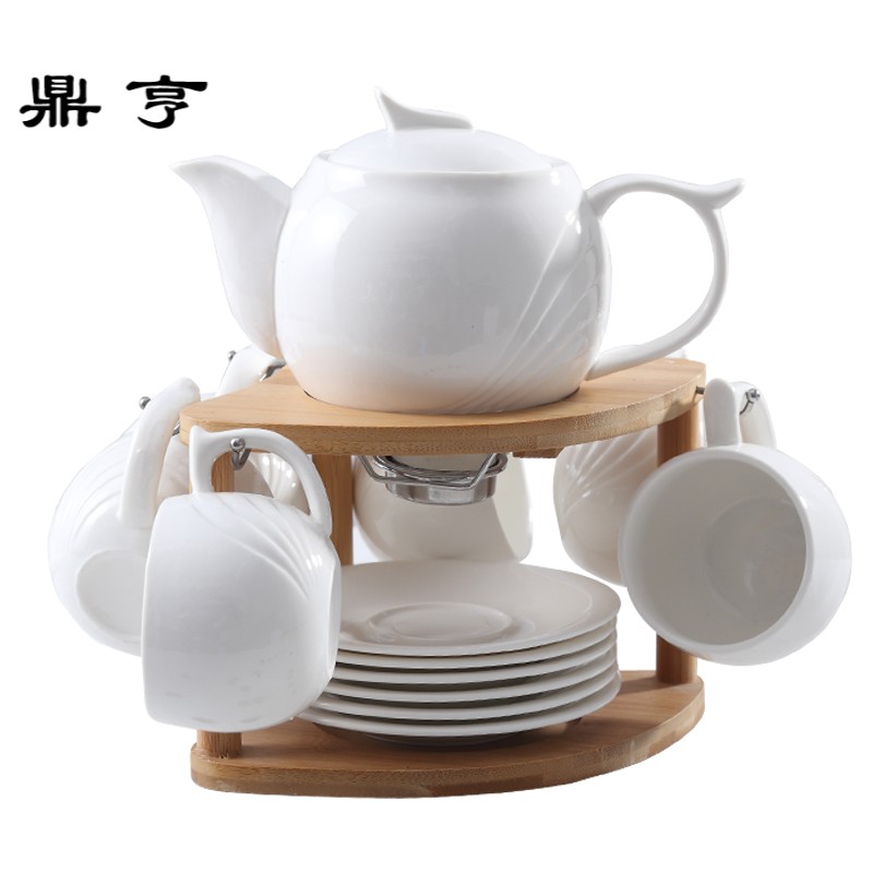 鼎亨下午茶咖啡杯碟套装欧式小带碟带杯架 创意家用陶瓷咖啡