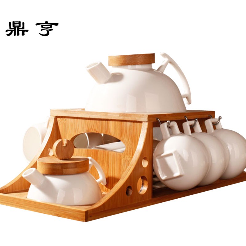 鼎亨日式简约陶瓷咖啡杯碟套具创意欧式小茶具咖啡杯套装带架