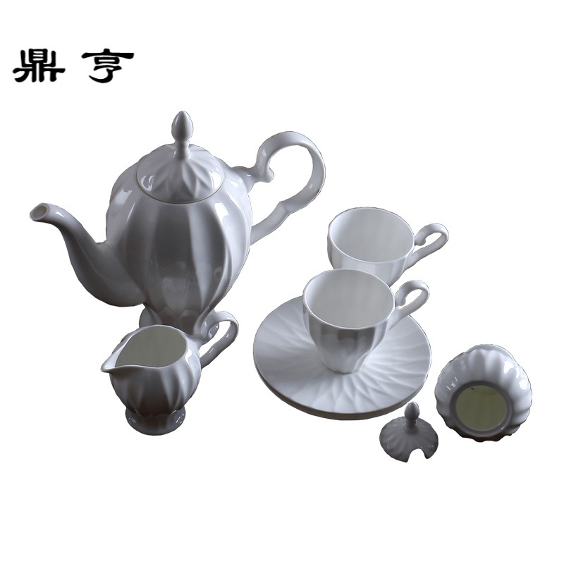 鼎亨欧式陶瓷咖啡杯壶套装 纯白简约骨瓷英式下午茶红茶套具茶壶