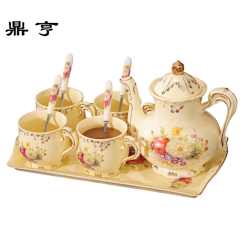 鼎亨欧式茶具套装带托盘家用陶瓷英式下午茶咖啡杯套装咖啡套具送
