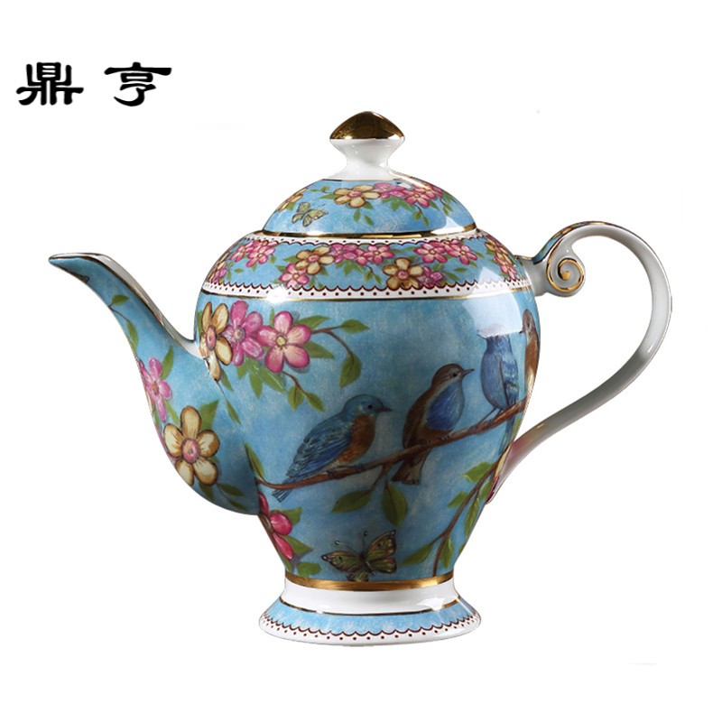 鼎亨梦幻之蓝田园风骨瓷咖啡壶欧式陶瓷下午茶茶壶花茶壶
