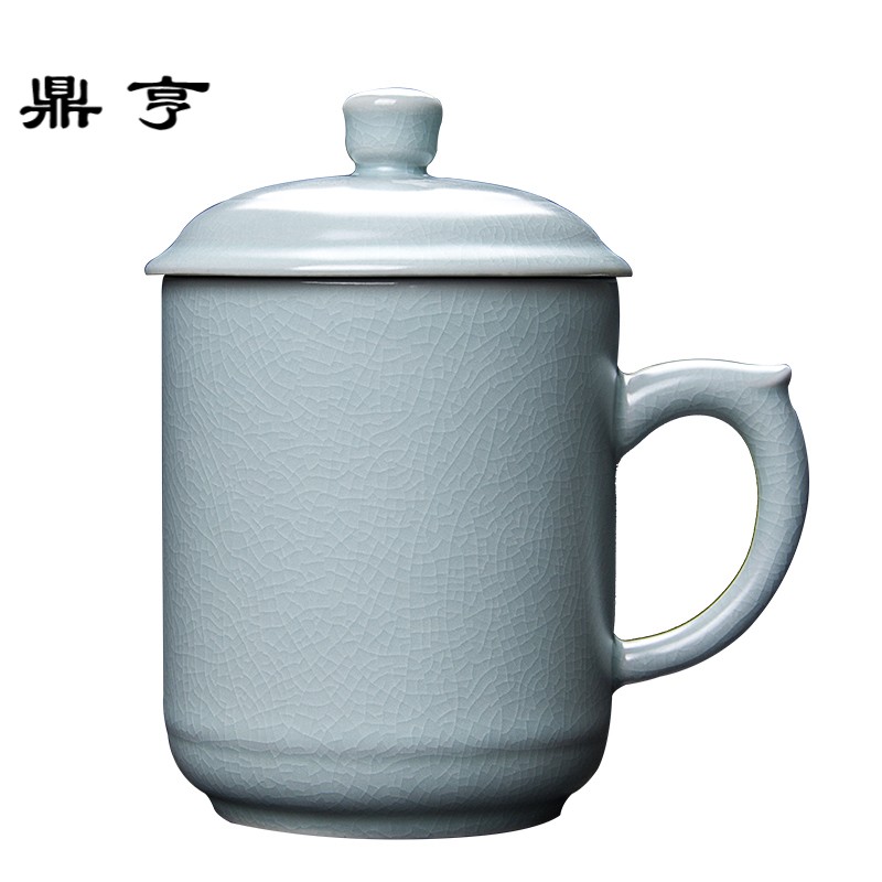 鼎亨开片汝窑办公杯男士 茶杯陶瓷 带盖随手大容量 泡茶个人水杯