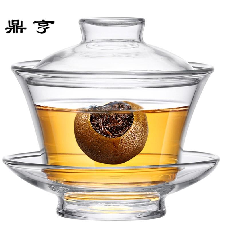 鼎亨玻璃透明盖碗中式敬茶碗功夫茶具三才泡茶家用手抓壶茶杯