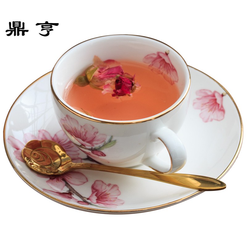 鼎亨樱花陶瓷咖啡杯碟壶套装下午茶欧式家用玻璃茶壶带架勺花茶杯