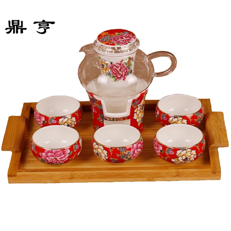 鼎亨陶瓷玻璃花茶壶茶具套装欧式耐热水果红茶茶具家用泡茶壶功夫