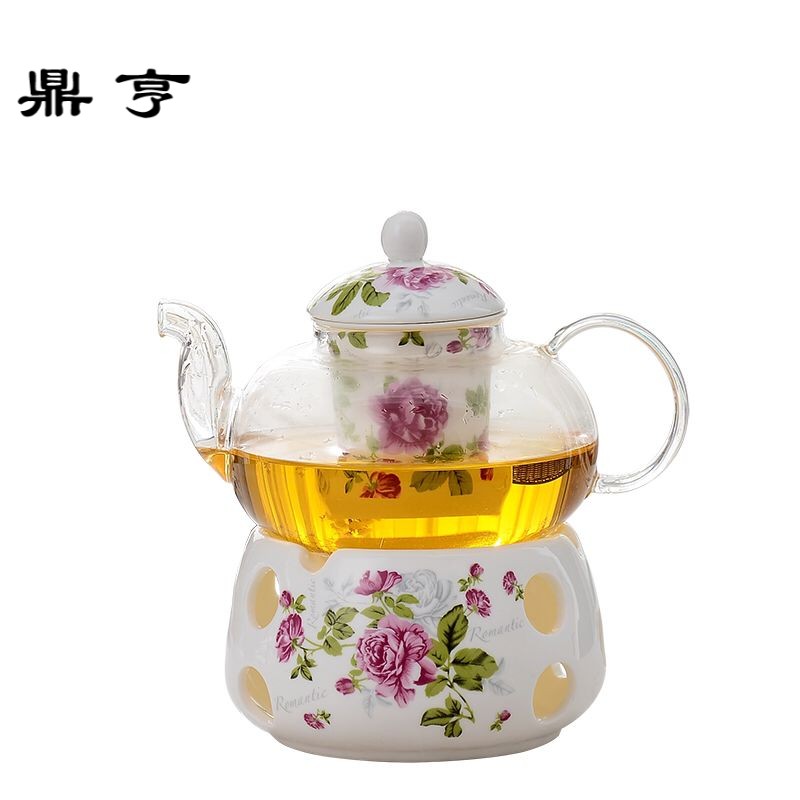 鼎亨玻璃花茶壶茶具蜡烛加热底座煮水果花茶壶陶瓷玻璃下午花茶壶