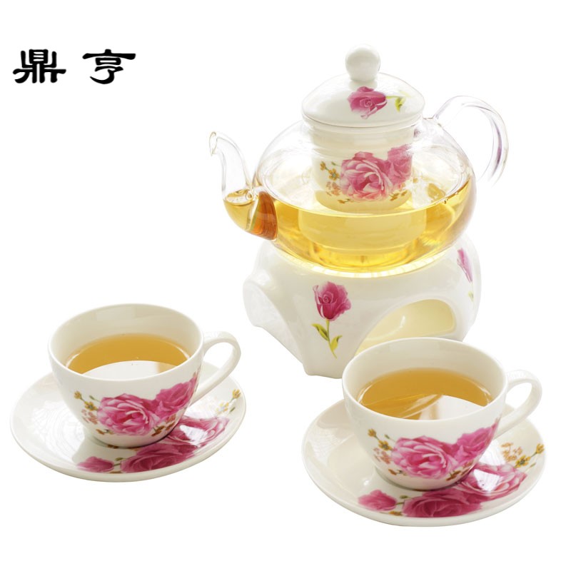 鼎亨欧式陶瓷玻璃花茶具套装下午茶茶具蜡烛加热底座煮花茶壶茶杯