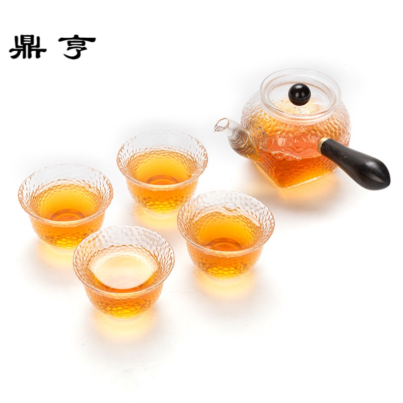 鼎亨耐热日式锤纹玻璃功夫茶具套装家用红茶壶茶杯侧把壶盖碗冲茶