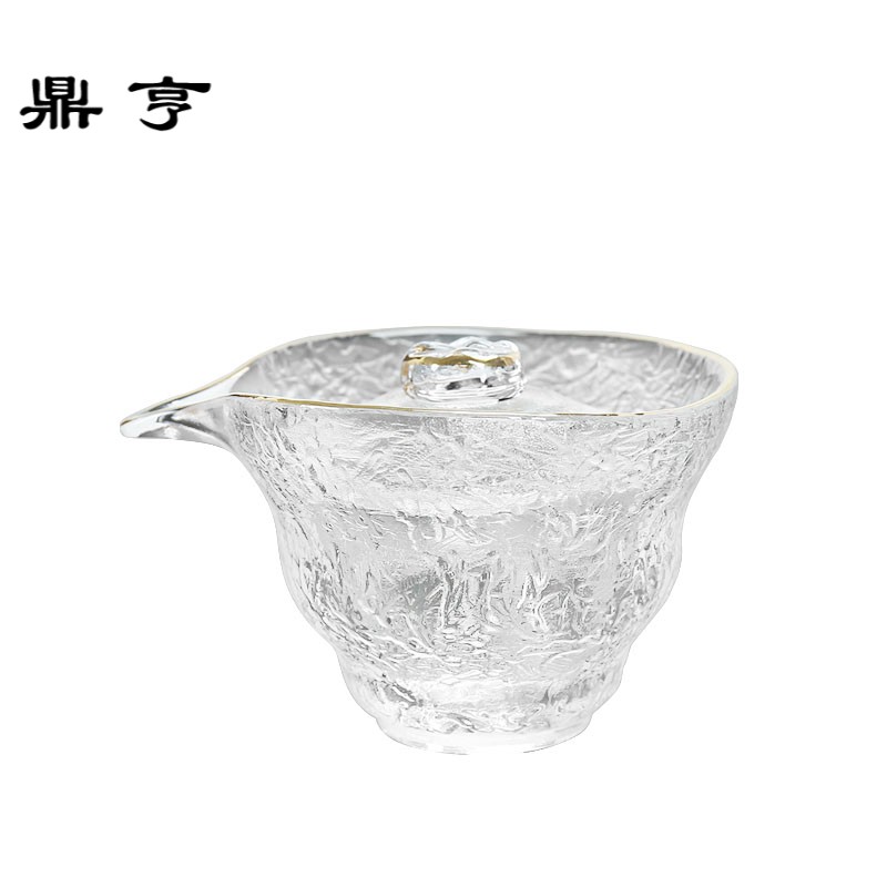 鼎亨 描金玻璃加厚三才盖碗茶具锤纹耐高温耐热 水晶透明泡茶碗