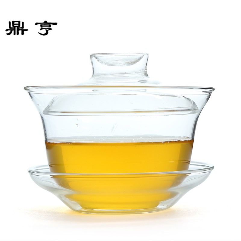 鼎亨透明玻璃盖碗茶杯功夫茶具泡茶杯壶耐热家用加厚三才盖碗茶道