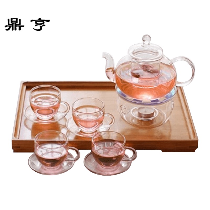 鼎亨耐热玻璃茶具整套装透明花茶壶家用花功夫茶杯水果茶具蜡烛
