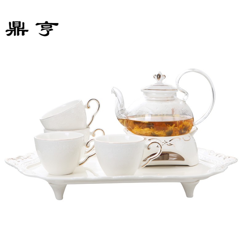 鼎亨欧式陶瓷花茶壶套装玻璃煮水果茶具家用下午茶红茶杯加热底座