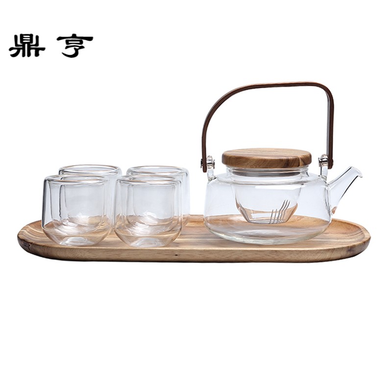 鼎亨质朴加厚玻璃茶壶日式透明花茶壶家用花茶具套装下午茶具带