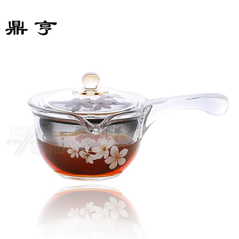 鼎亨台湾耐热厚玻璃侧把茶壶过滤尖嘴花茶具300毫升H05