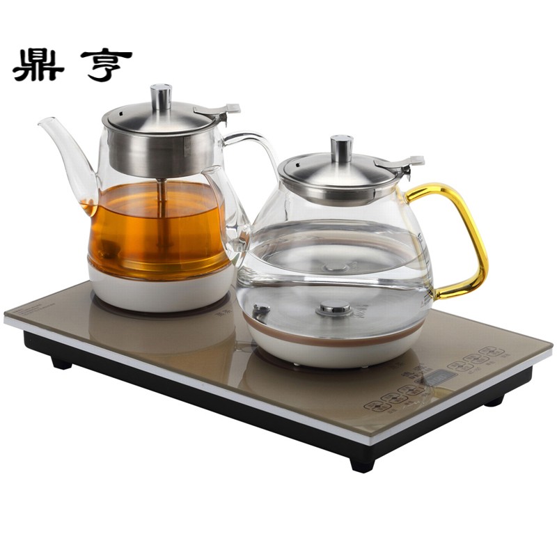 鼎亨可放茶桌茶盘烧水壶玻璃煮茶壶双炉电热壶套装功夫茶具加水蒸