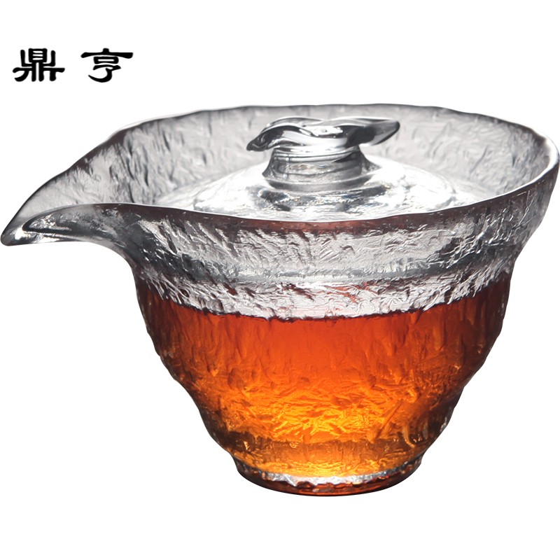 鼎亨日本初雪锤目纹玻璃盖碗茶杯 加厚耐热手抓壶大号泡茶具2