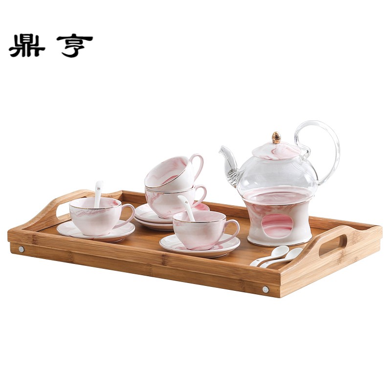 鼎亨欧式陶瓷花果茶具套装玻璃加热水果茶壶红茶花下午茶杯碟配