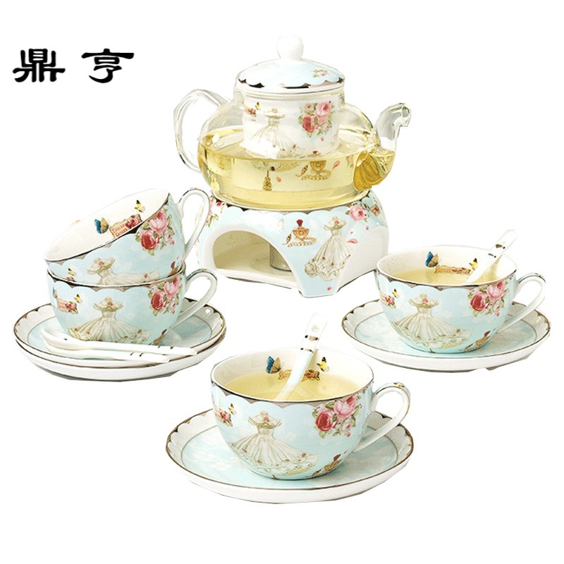 鼎亨耐热玻璃英式水果茶茶具套装蜡烛可加热耐高温欧式透明花茶壶