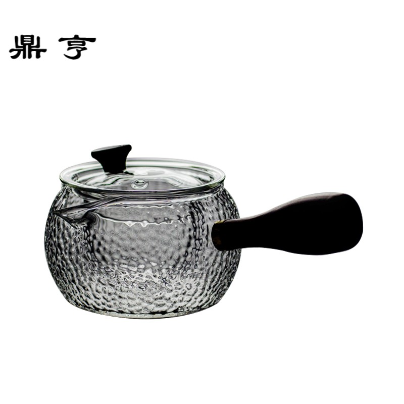 鼎亨日式侧把玻璃泡茶壶家用耐高温过滤锤纹带内胆煮花茶壶功夫茶