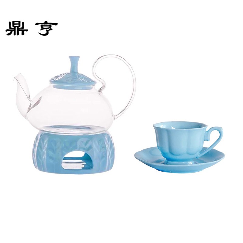 鼎亨花茶具套装可加热玻璃壶下午茶具带过滤保温底座花茶杯碟糖果