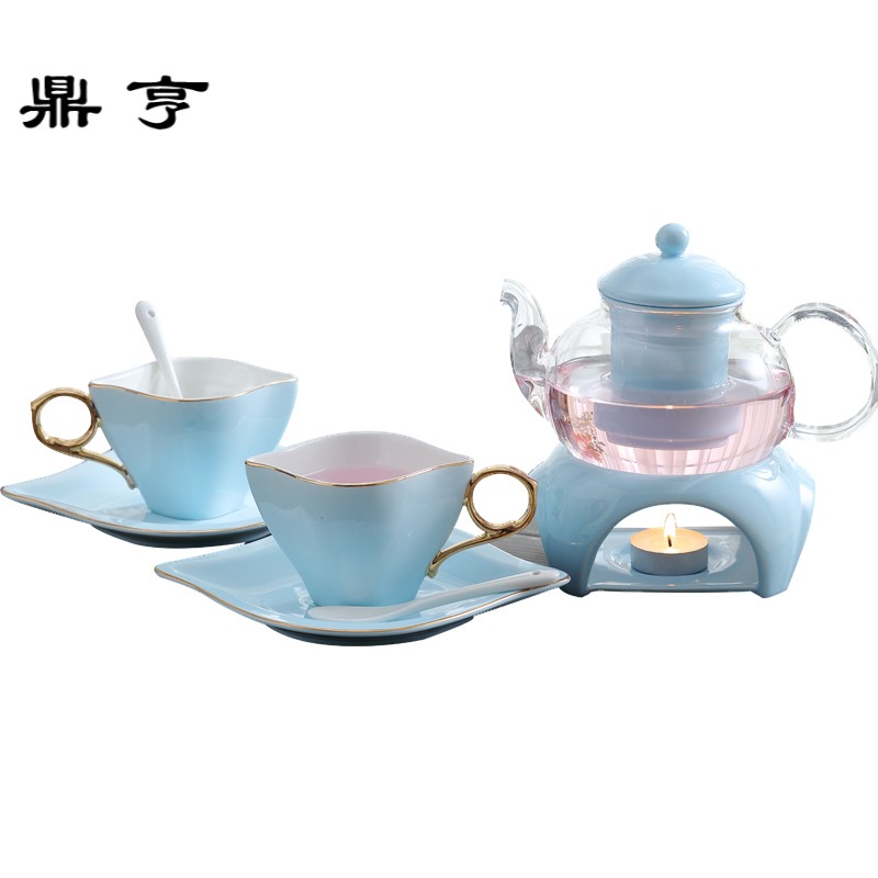 鼎亨花茶壶套装家用蜡烛加热煮水果茶壶茶杯耐热玻璃陶瓷花茶茶具