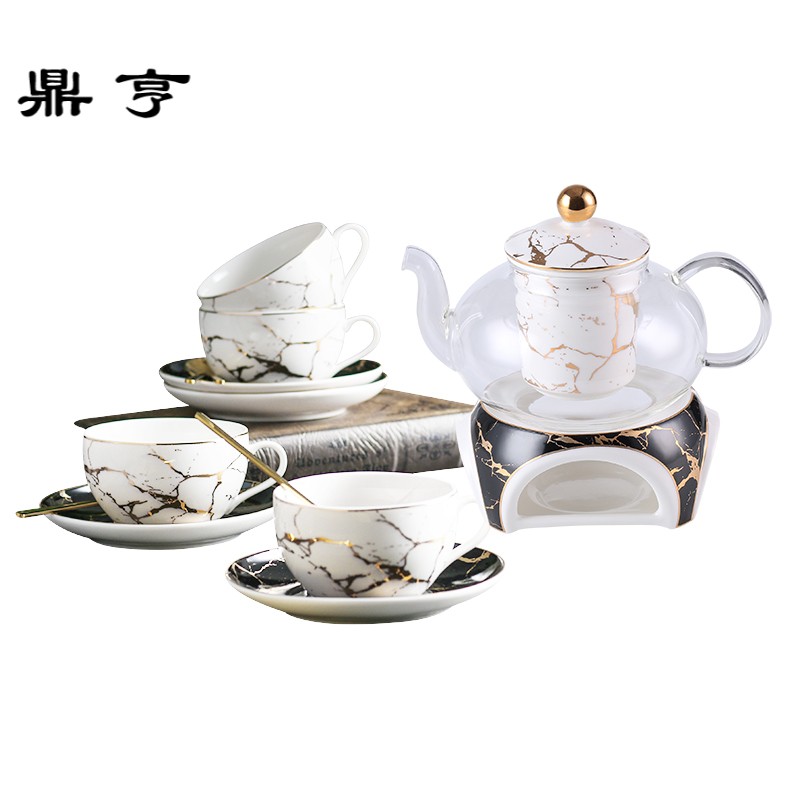 鼎亨北欧陶瓷玻璃煮花茶壶水果茶壶套装英式下午茶加热花茶具