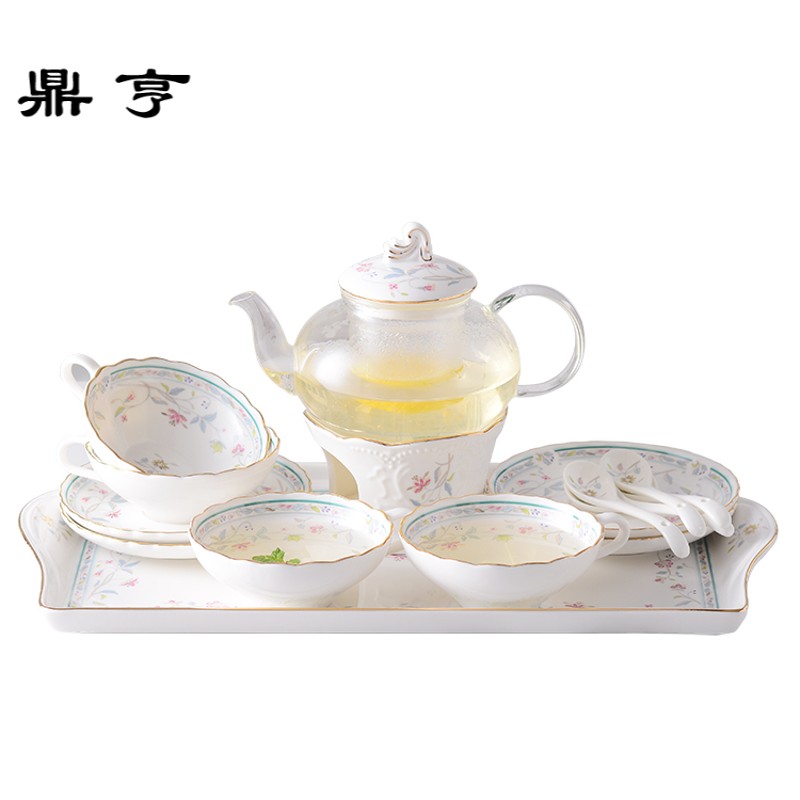 鼎亨花茶壶套装玻璃煮水果茶壶陶瓷下午茶花果茶杯茶具家用蜡烛
