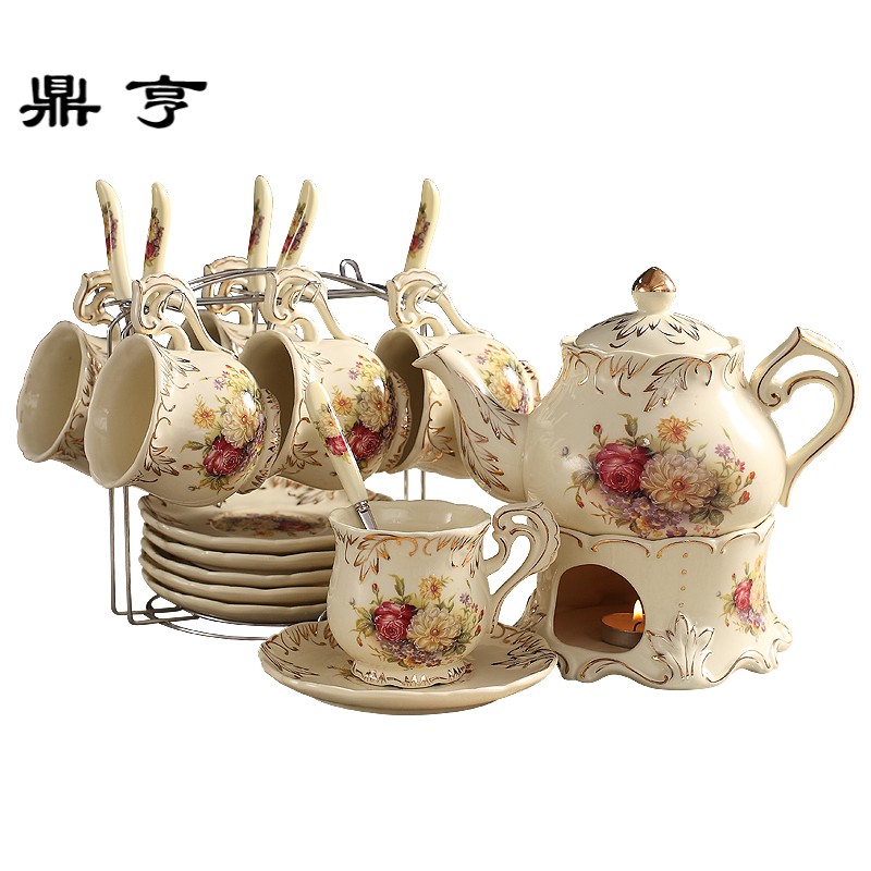 鼎亨花茶茶具套装家用玻璃欧式陶瓷蜡烛加热煮水果茶茶壶下午茶茶