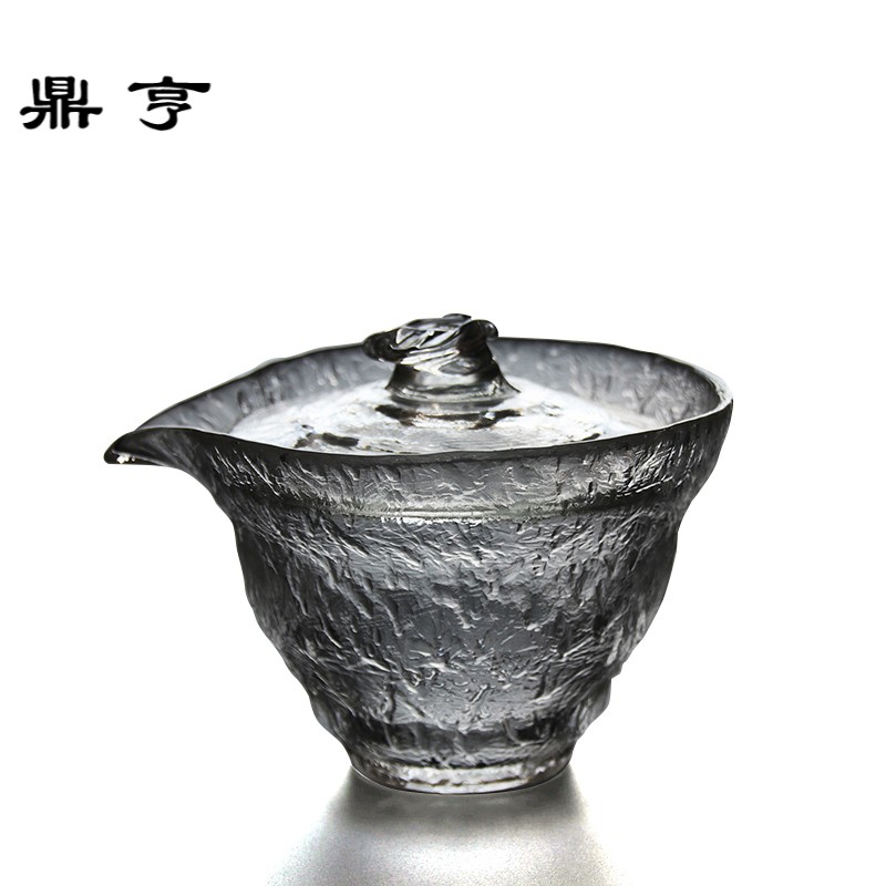 鼎亨日式初雪家用简便锤纹加厚耐热玻璃 三才碗 泡茶盖碗 手抓壶