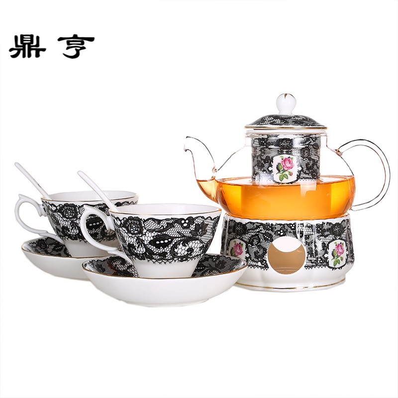 鼎亨欧式下午茶花茶茶具套装加热花茶壶陶瓷玻璃花茶杯英式煮水