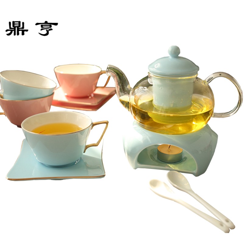 鼎亨北欧下午茶花茶茶具套装加热玻璃茶壶陶瓷杯碟家用泡茶壶英式
