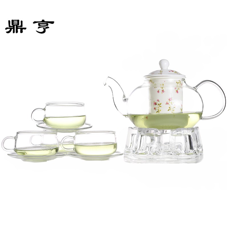 鼎亨加厚玻璃陶瓷花茶茶具加热套装花果茶壶茶杯透明韩式煮水果耐