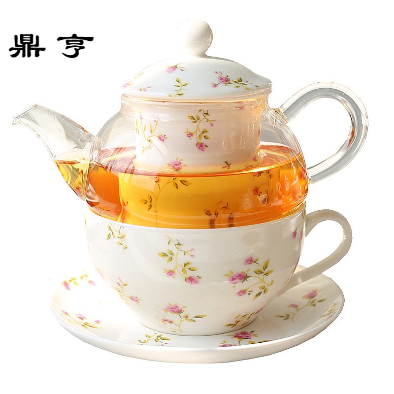 鼎亨单人茶具 下午红茶杯碟套装 陶瓷玻璃花茶茶具 欧式创意咖啡