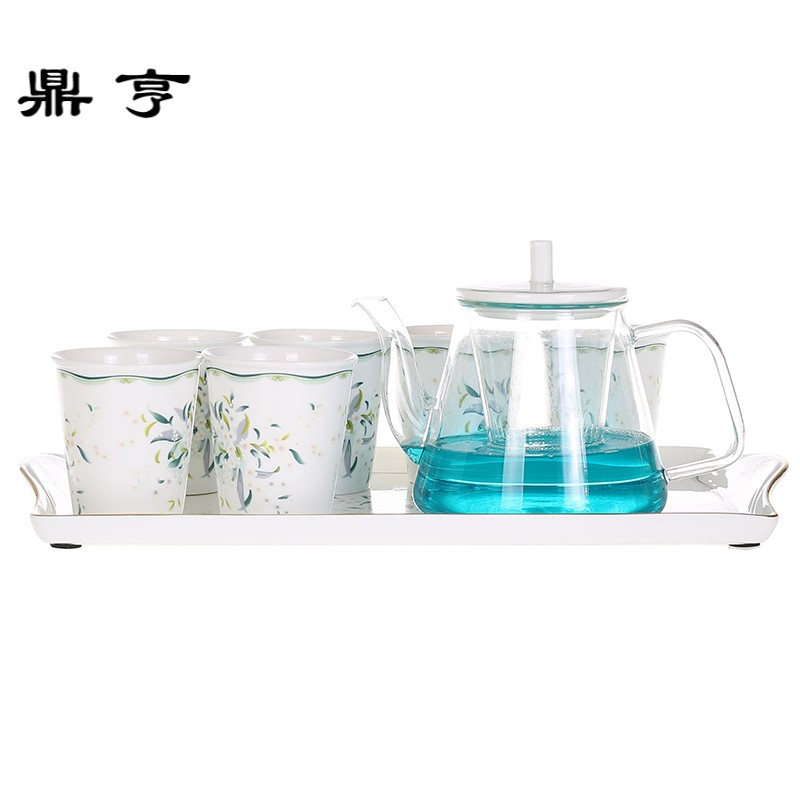 鼎亨欧式陶瓷玻璃茶具套装英式下午茶花茶壶耐热杯具配托盘家用客