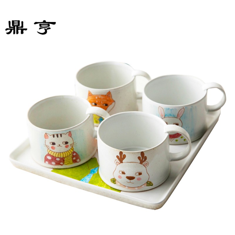 鼎亨包邮 日式萌猫系列可爱咖啡杯带碟卡通趣味水杯牛奶杯马克杯