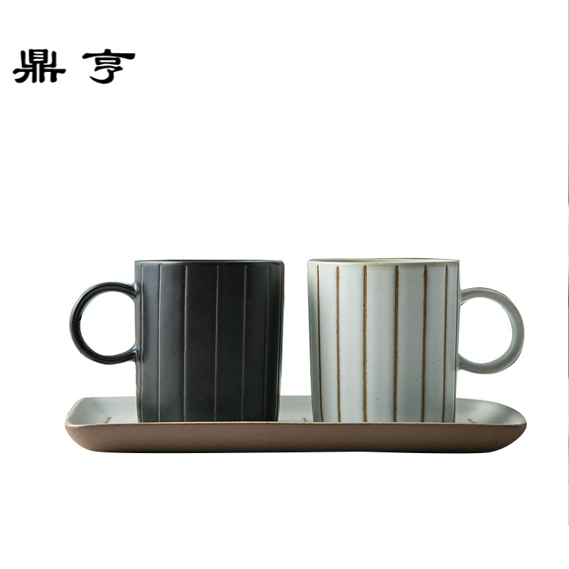 鼎亨燚坊北欧手工浓缩咖啡杯啡杯陶瓷马克杯子条纹罗马柱黑白杯盘