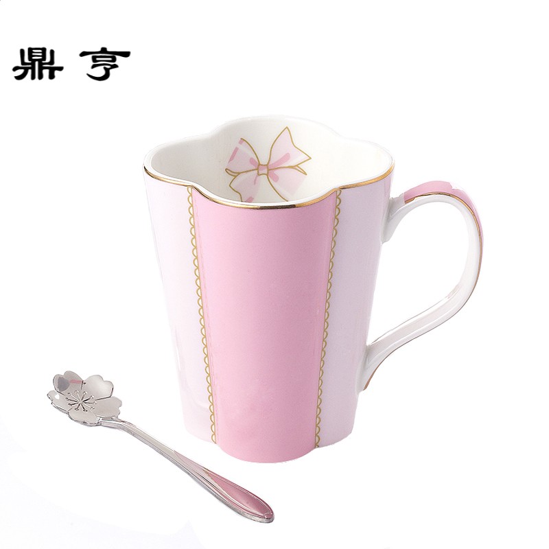 鼎亨日式陶瓷水杯配勺简约咖啡杯欧式骨瓷马克杯纯色下午红茶杯子