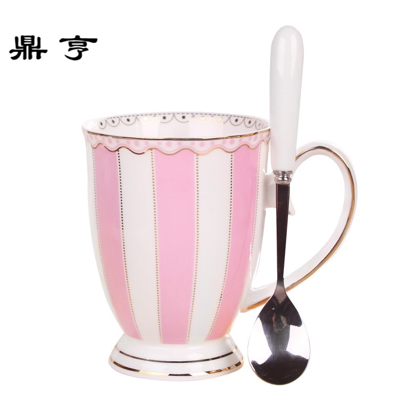 鼎亨陶瓷杯子带勺水杯可爱创意马克杯欧式简约咖啡杯办公室茶杯奶