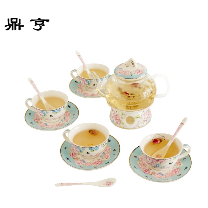 鼎亨陶瓷玻璃花茶茶具套装 耐热玻璃过滤加热欧式花茶壶茶具泡茶