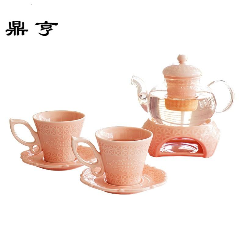 鼎亨英式陶瓷玻璃花茶具套装加热玻璃花茶壶欧式花茶具水果茶水壶